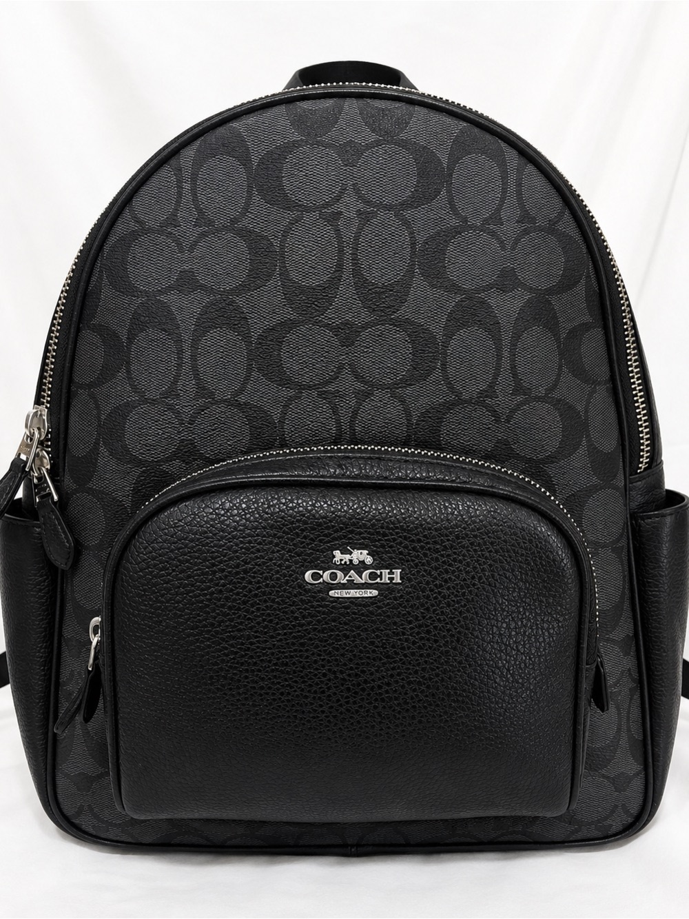 Coach Court Backpack Signature Canvas Black Smoke Leather Style 5671